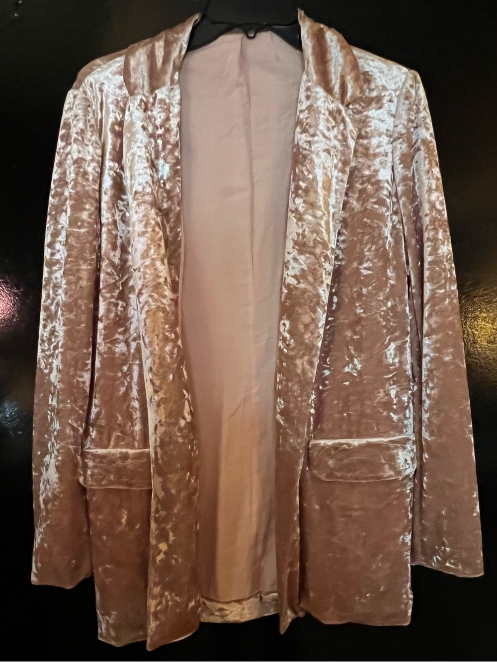 Panne Velvet Open-Front Blazer Jacket - Blush Pink Dusty Rose EUC Large no label